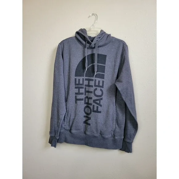 The North Face Hoodie Gray Spellout Logo Men's Pullover Sweatshirt Pockets XL - Picture 1 of 8